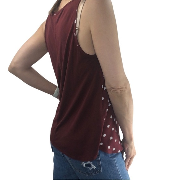 Loft Tank Top Polka Dot Sz MP Blouse Rust Brown White Business Casual Career - Picture 2 of 5
